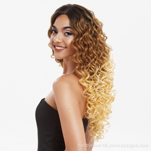 Kinky Curly 13x4 Ombre Blonde Free Parting Long Curly HD Transparent Heat Resistant Lace Front Synthetic Hair Wigs for woman